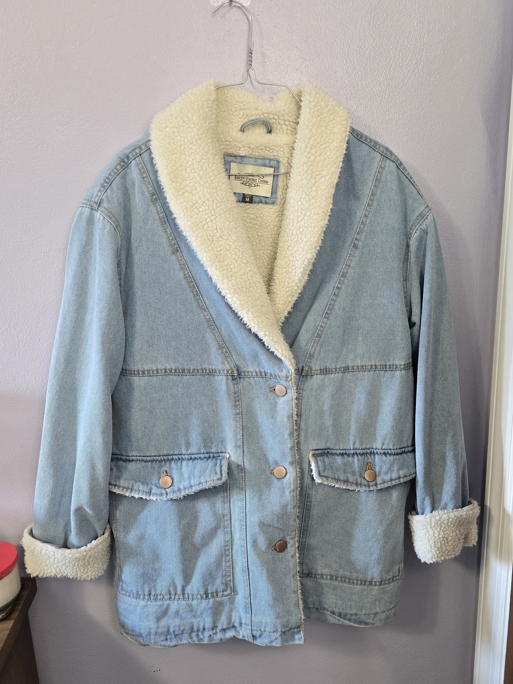 Ashley Vintage Charm Light Blue Denim Sherpa-Trim Jacket